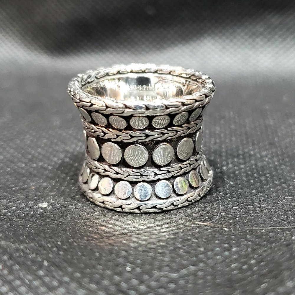 John Hardy Sterling Silver Dot Collection Wide Concave Band in Size 6